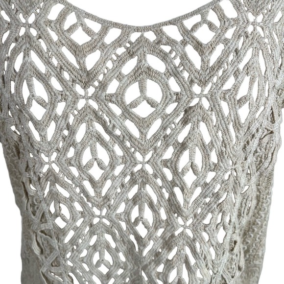 XCVI Crochet Knit Top Medium Cream Bohemian Boho Open Weave Sheer Lightweight - Picture 4 of 13